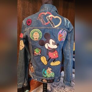 Mickey Mouse Denim Jacket with Numerous Patches | size Small (oversized)